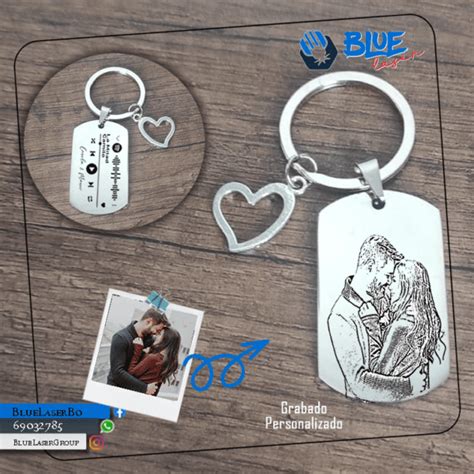 Llavero Personalizable Con Dije Corazon Silueta Acero Plateado Blue