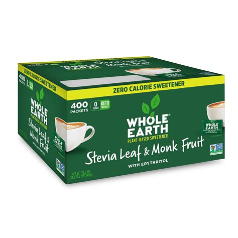 Whole Earth Stevia And Monk Fruit Plant Based Sweetener 400 Packets Stevia And Monk Fruit 400