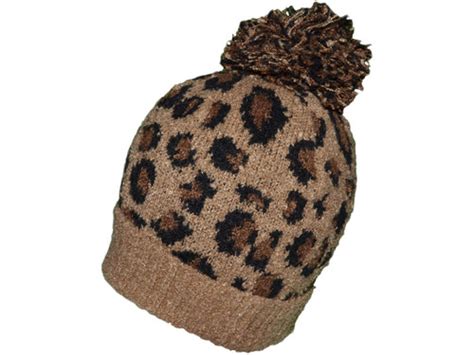 Wholesale Leopard Pom Pom Beanies Winter Warm Long Knit Thick Ribbed