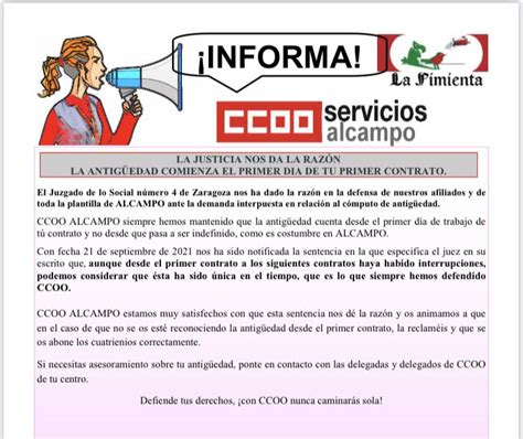 Blog De La Sección Sindical Estatal De Ccoo En Alcampo AntigÜedad La Justicia Nos Da La RazÓn