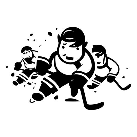 Jugador de hockey con el palo y el disco en el hielo Ilustración