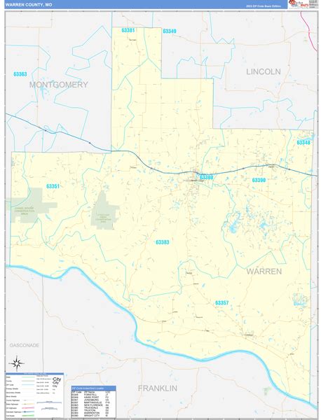 Warren County Mo Zip Code Wall Map Basic Style By Marketmaps Mapsales