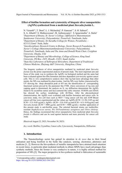 Pdf Effect Of Biofilm Formation And Cytotoxicity Of Biogenic Silver