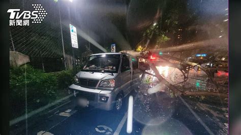 深夜強風雷雨釀禍！北市驚傳2路樹砸車 1女騎士摔車骨折│路樹倒塌│意外│松山區│tvbs新聞網