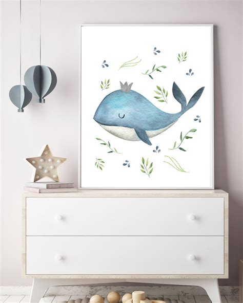 Whale Nursery Decor Watercolor Whale Print Blue Nursery Decor Whale Art ...