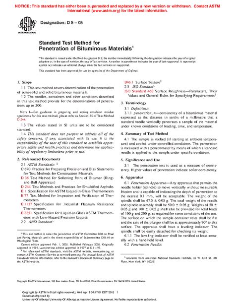 Astm D Standard Test Method For Penetration Of Bituminous