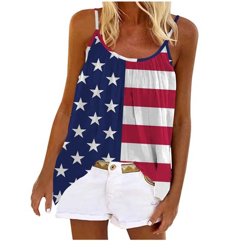 Hvyesh Th Of July Tank Tops Women Sleeveless Spaghetti Strap Tank