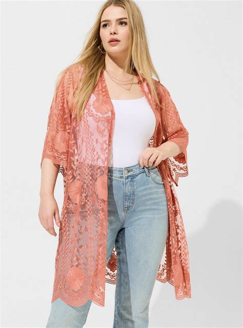 Plus Size Mesh Crochet Lace Kimono Torrid