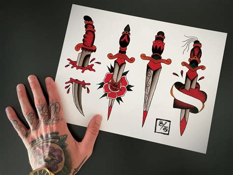 Classic Daggers Tattoo Flash Sheet Second Best Collective