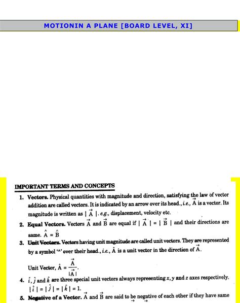 SOLUTION Motion In A Plane Class 11 Boards Physics Important Questions