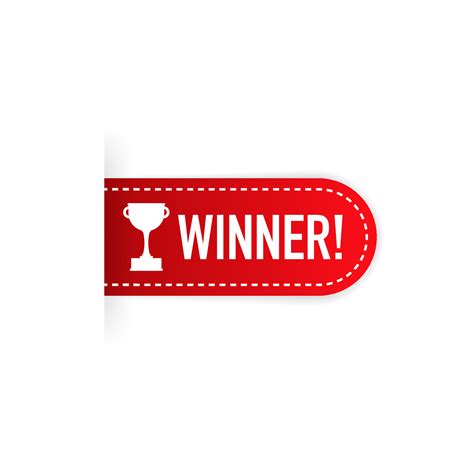 Winner red rubber label with red ribbon on white background. Realistic ...