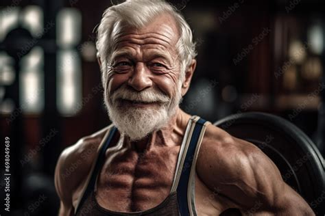 Old athle, Fitness man at workout. Elderly pensioner old man smiling in ...