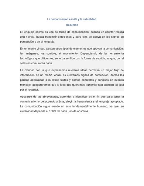 La Comunicaci N Escrita Y La Virtualidad Resumen El Lenguaje Escrito