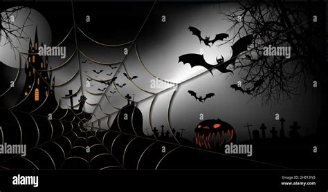 Halloween Festa Banner Spooky Sfondo Scuro Silhouette Di Personaggi E