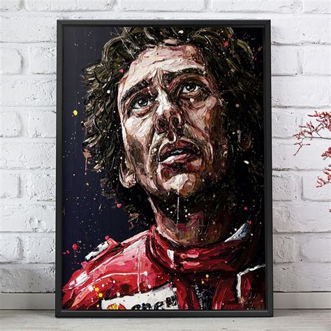 Quadro Decorativo Emoldurado Pintura Piloto Ayrton Senna Para Sala