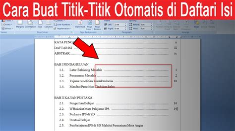 Cara Membuat Tititk Titik Daftar Isi Rapi Di Word YouTube