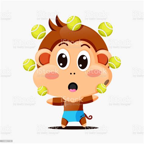 Cute Monkey Playing Tennis Ball Stock Illustration Download Image Now