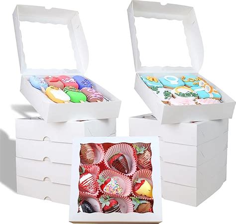 Romanticbaking 50pcs 8x8x2 Inches Bakery Boxes With Window Cookies Boxes Chocolate Covered