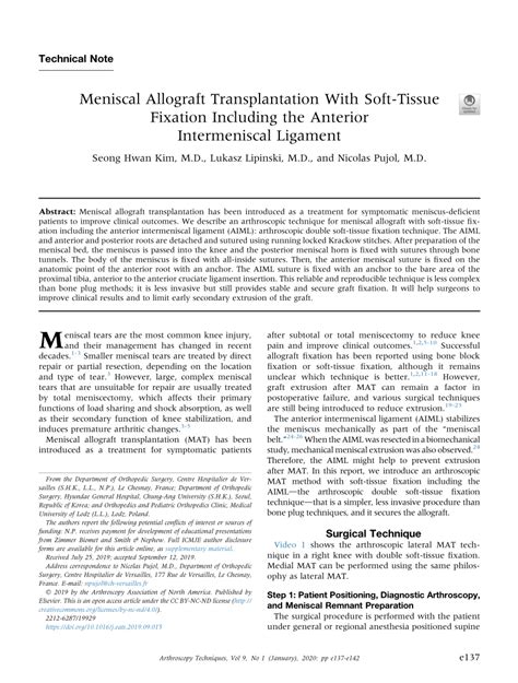 Pdf Meniscal Allograft Transplantation With Soft Tissue Fixation