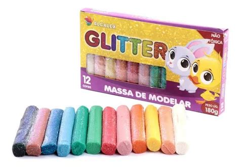 Massinha De Modelar 12 Cores Sortidas Macias Glitter Cor Colorida