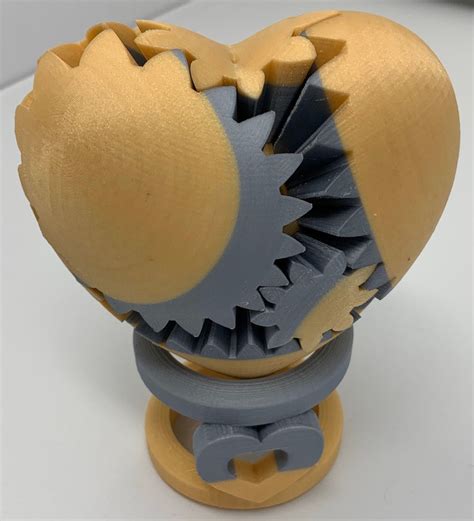 3d Printed Gear Heart Silver And Gold Color With Heart Stand Etsy