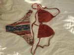 Ruffles Metallic Ethnic Printed Boho Cheeky Bikini Swimwear In DEEP COFFEE ZAFUL
