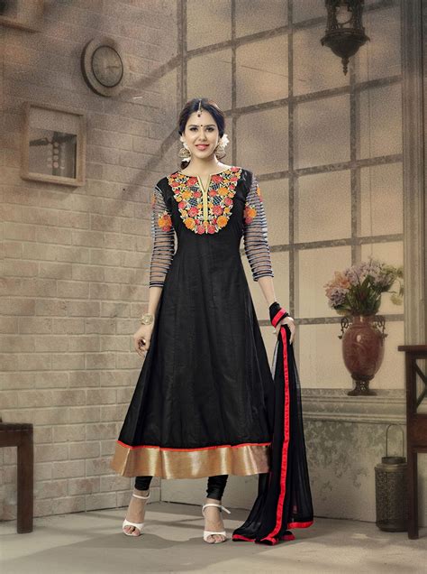 Black Cotton Anarkali Suit Indian Clothes Online Cotton