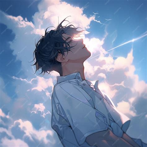 premium photo anime boy     sky   cloud