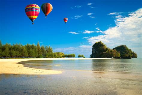 Hot Air Balloon Over the Sea Stock Photo - Image of recreation, sport ...