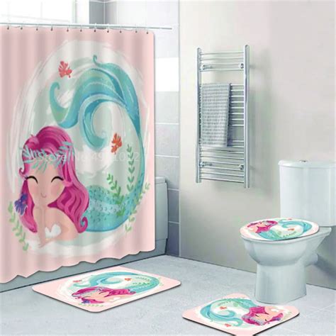 Cortina de ducha de sirena con dibujos animados cortina de baño Floral