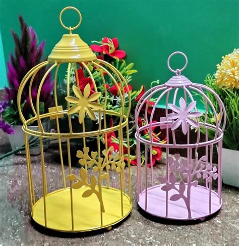 Buy SIRAAJ SONS Cage Metal Iron Bird Cage Tea Light Holder With Flower