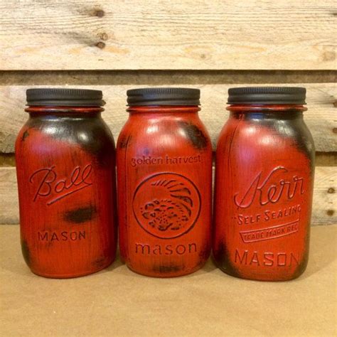 Rustic Red Mason Jars Red Vintage Jars Mason Jar Centerpiece Red