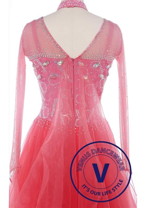 Coral Pink Standard Ballroom Tango Waltz Smooth Competition Dance Dress