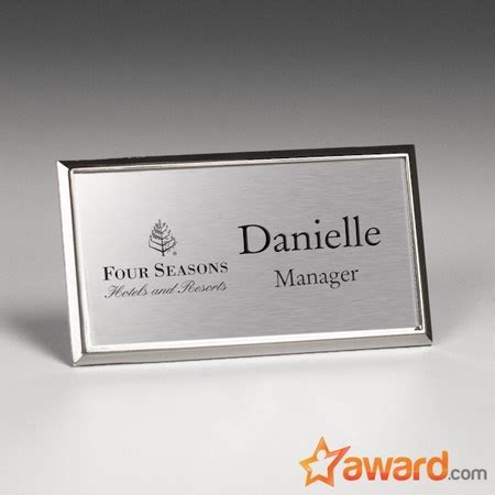 Engraved Metal Name Badge with Silver Frame - 3 x 1.5 inch