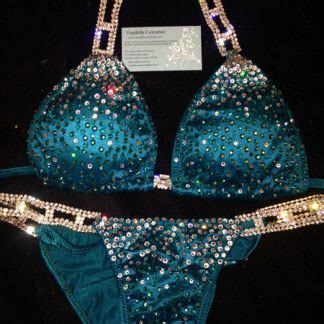 Style Teal Blue Bikini Competition Suit Rhinestone Connectors