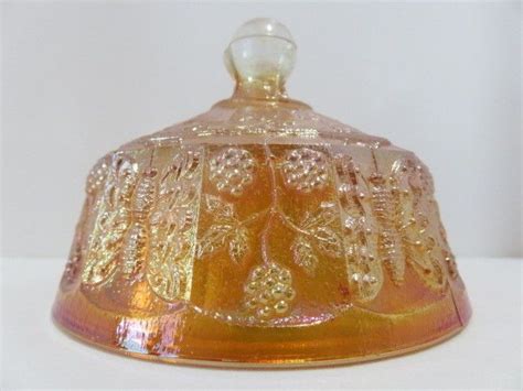 Fenton Butterfly And Berry Marigold Carnival Glass Butter Dish Lid Only Fenton Glass