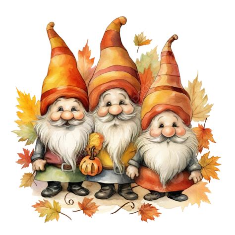 Cute Three Thanksgiving Gnomes Holding Pumpkin Autumn Leaf And Acorn