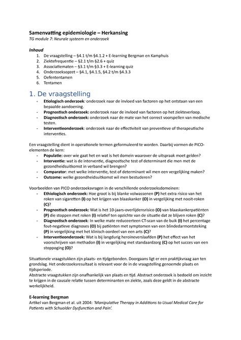 Samenvatting Epidemiologie 1 E Learning Bergman En Kamphuis