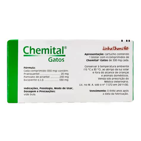 Vermífugo Chemital Para Gatos Chemitec 4 Comprimidos