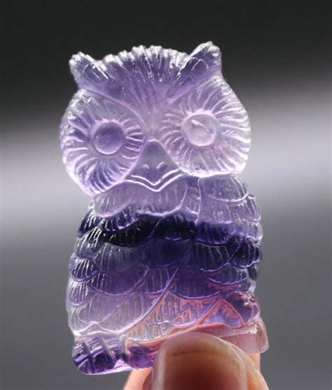 Натуральный фиолетовый флюорит Кристалл ручной резной сова украшение из ...
