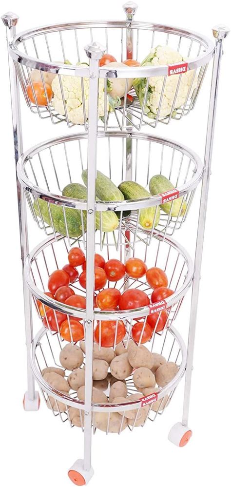 NAVUM ROSHANI Round Fruit Vegetable Trolley Stainless Steel Heavy