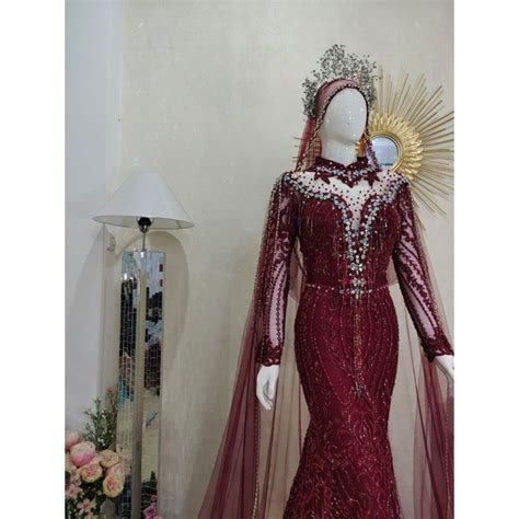 Jual Slim Maroon Gaun Pengantin Gaun Pernikahan Kebaya Pengantin Kebaya