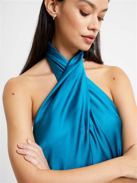 Inu Satin Open Back Halter Mini Dress Ocean Depths French Connection Us