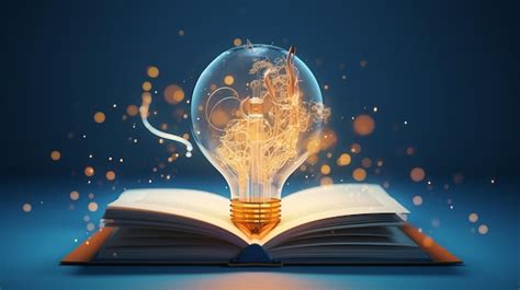 A Light Bulb That Is Lit Up With A Book Open To The Light Premium AI