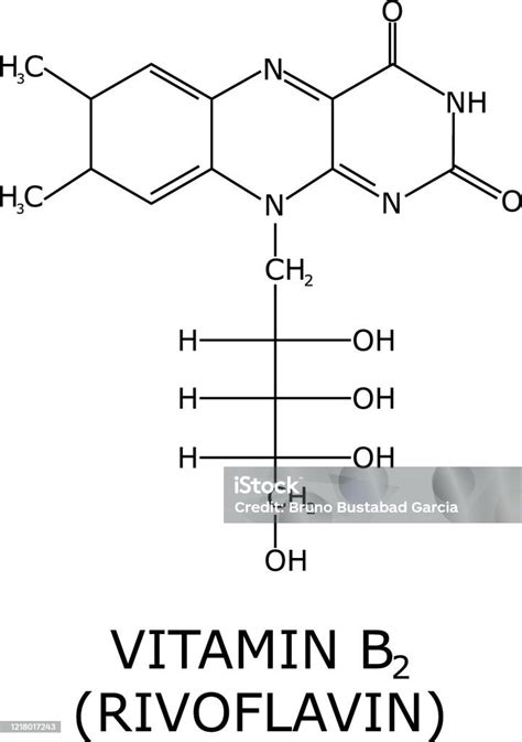 Vitamin B2 Molekylär Struktur Vektor Isolerad På Vit Bakgrund Med Sitt