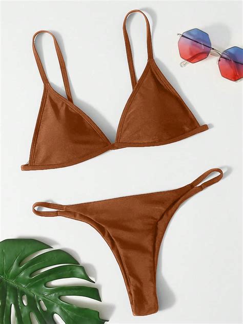 SHEIN Swim Basics Triangle Thong Bikini Swimsuit SHEIN USA