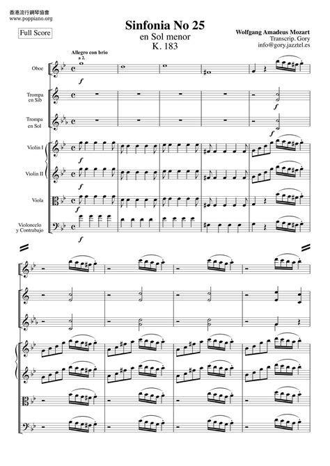 Mozart Symphony No 25 In G Minor K 183 1 Allegro Con Brio Sheet