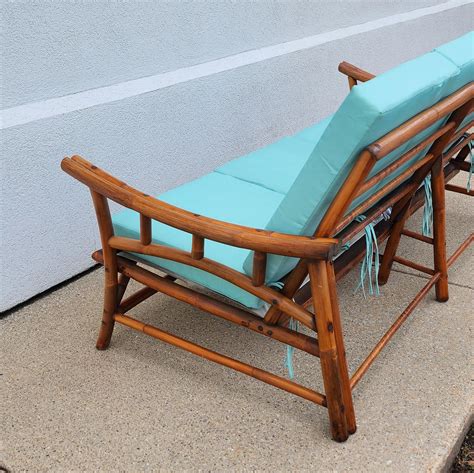 Mid-Century Vintage Midcentury Rattan Bamboo Couch with Turquoise