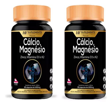 2x Cálcio Magnésio Zinco Vitamina D3 K2 60caps Hf Suplements