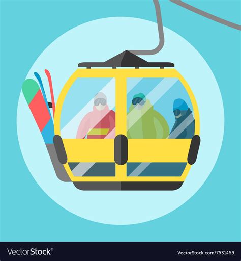 Snowboarder Sitting In Ski Gondola And Lift Vector Image